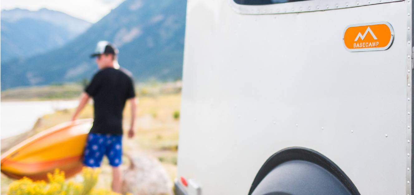 view of Airstream Basecamp with mountains