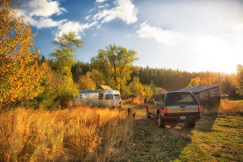 Airstream in Fall nature pasture