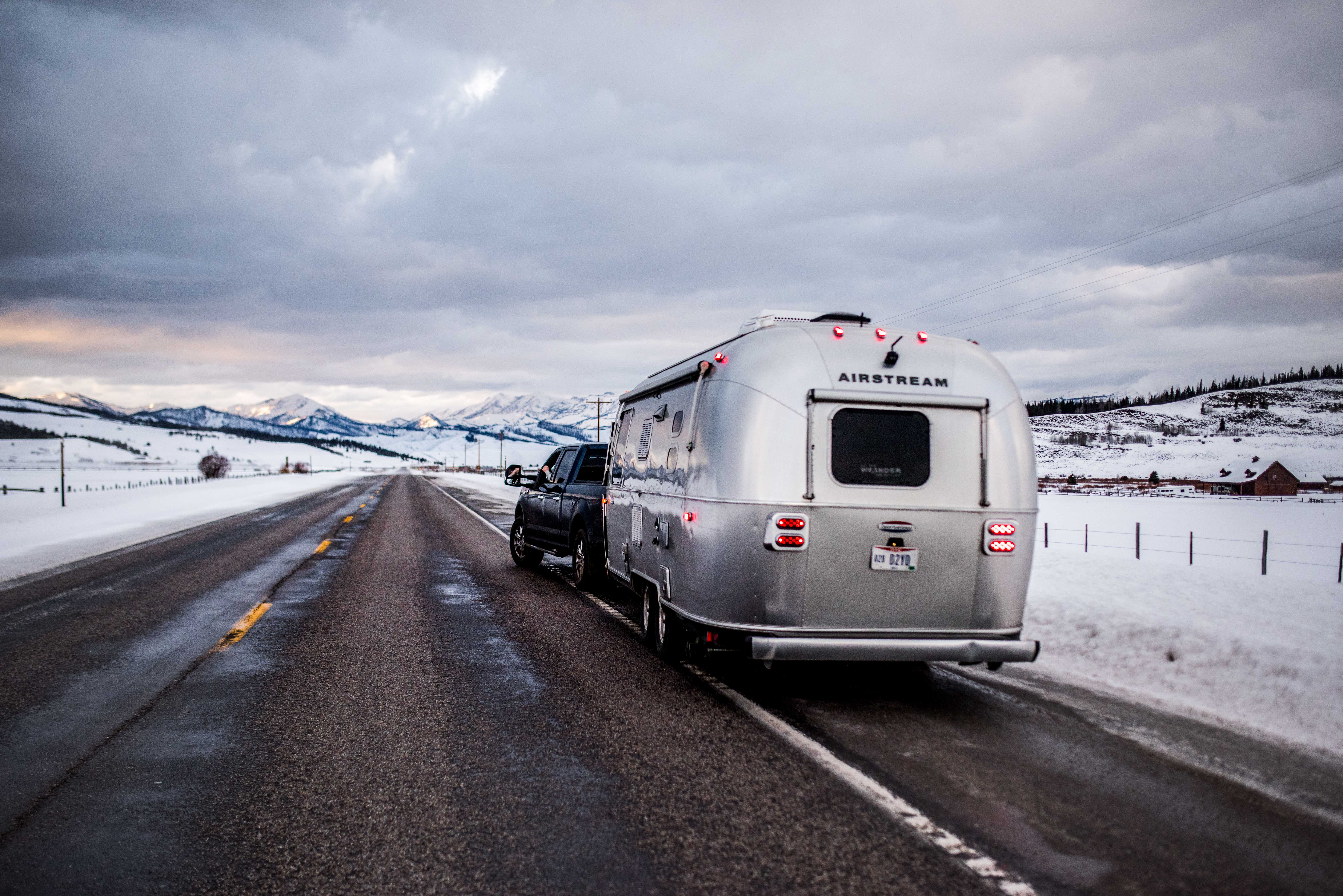 Airstream riding into sunset
