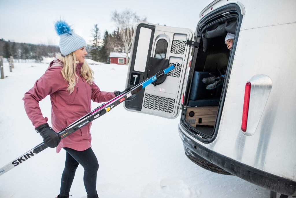Airstream Basecamp X skiing