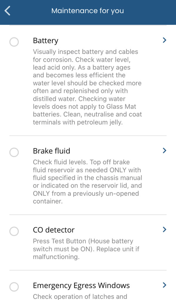 airstream care app checklist for maintenance