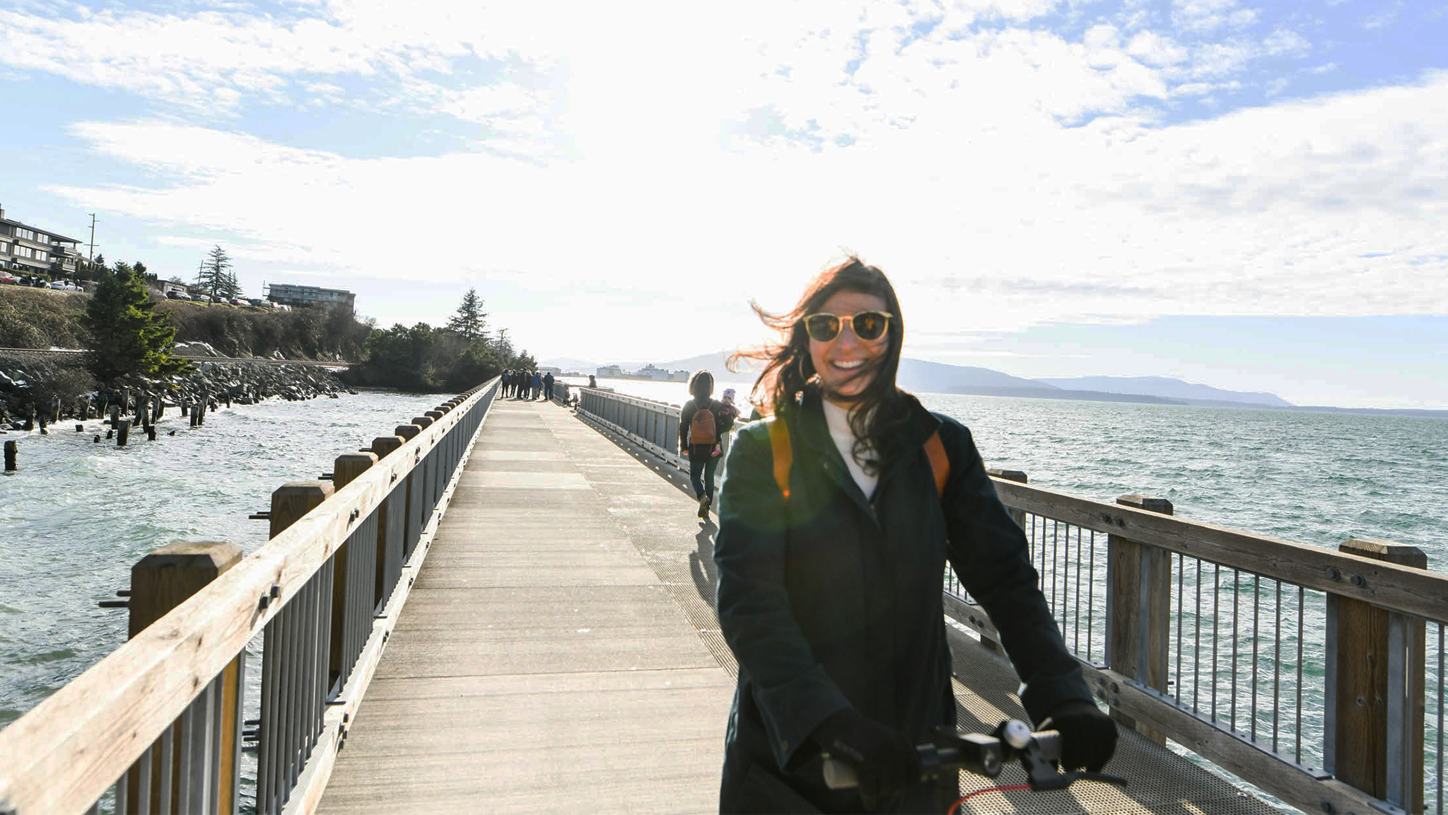Woman beach view water smiling happy