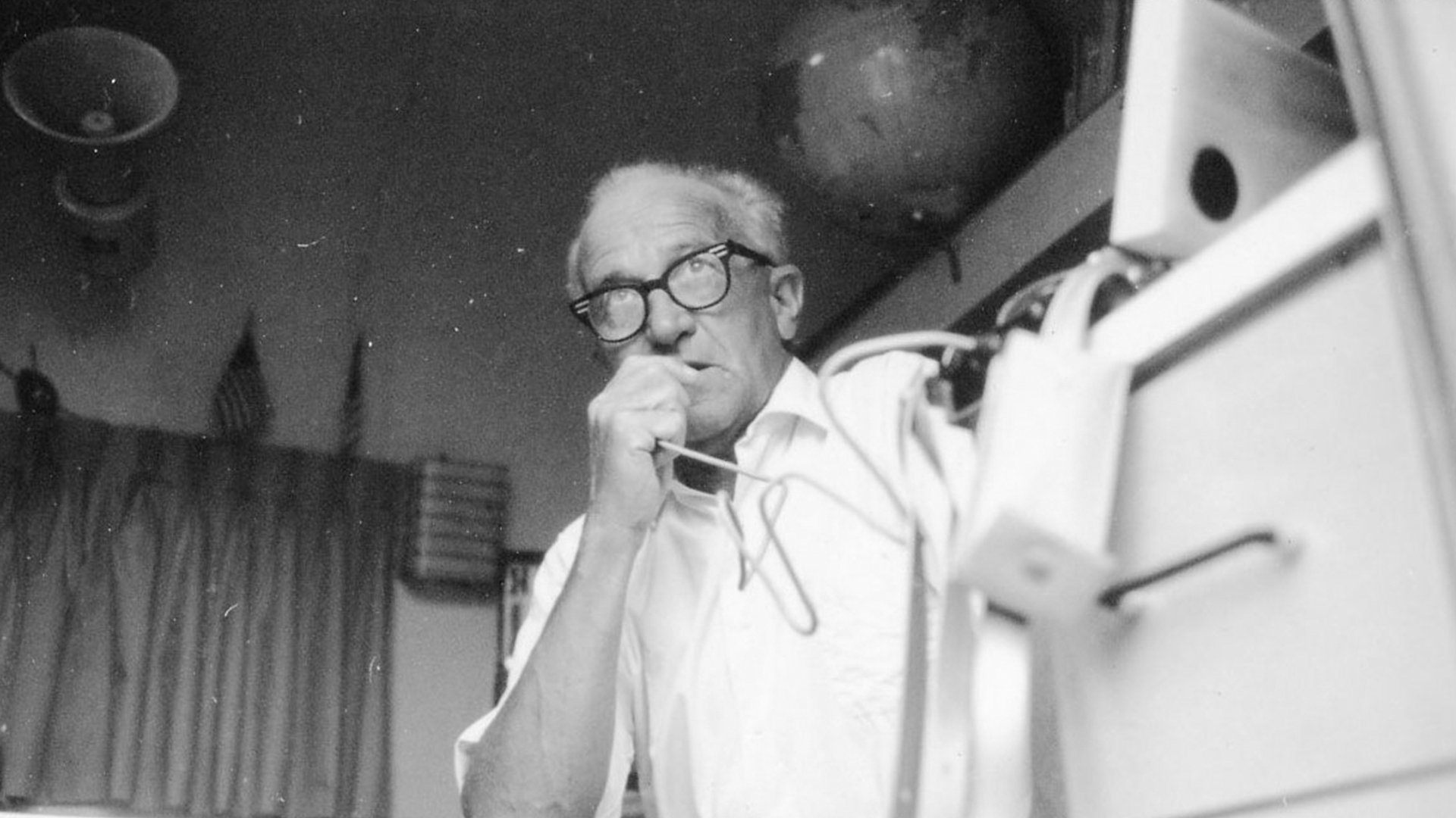 Wally-Byam-with-Soundscriber-inside-Gold-Trailer-Africa-Caravan-1