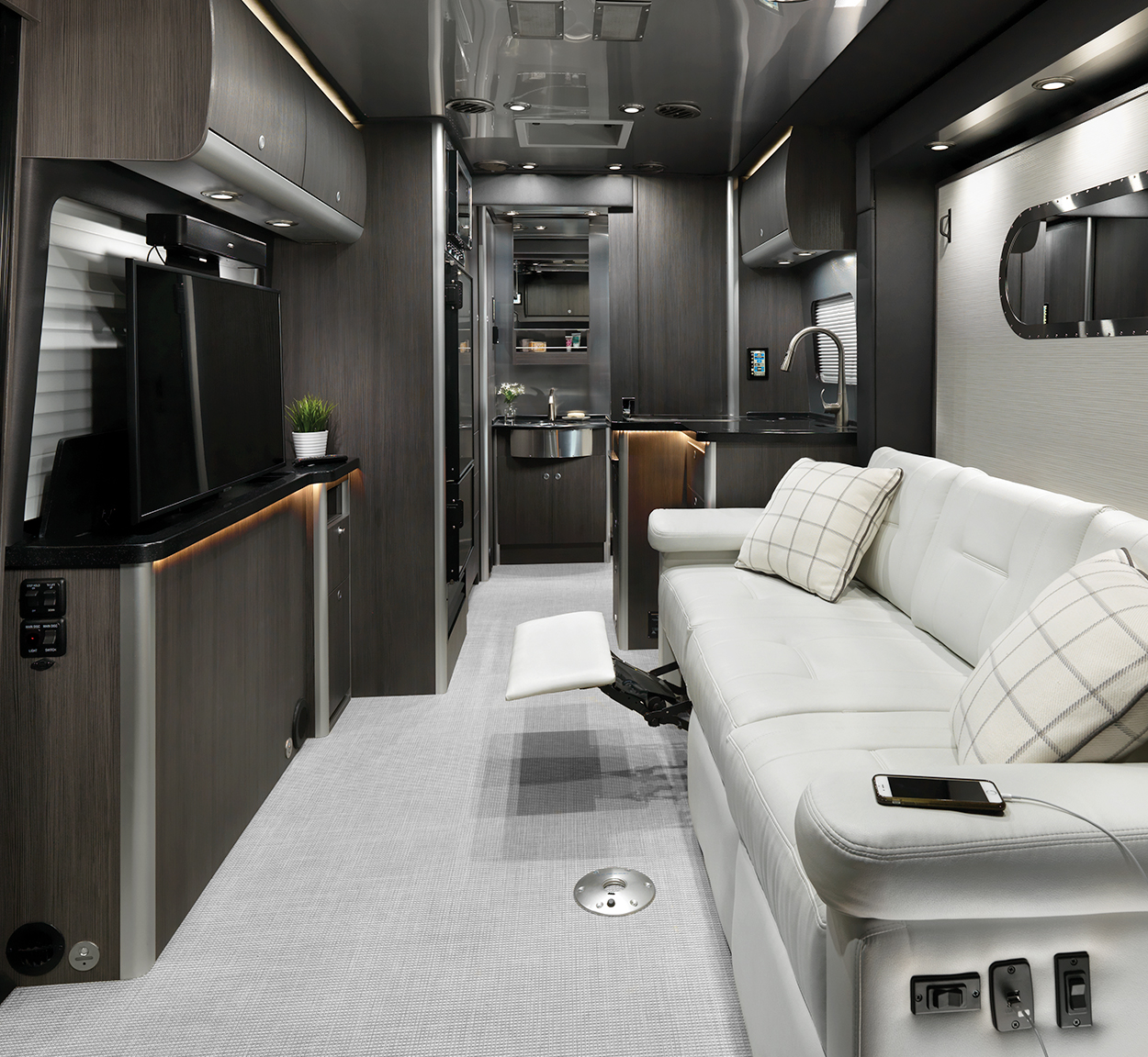 White Lux interior of touring coach
