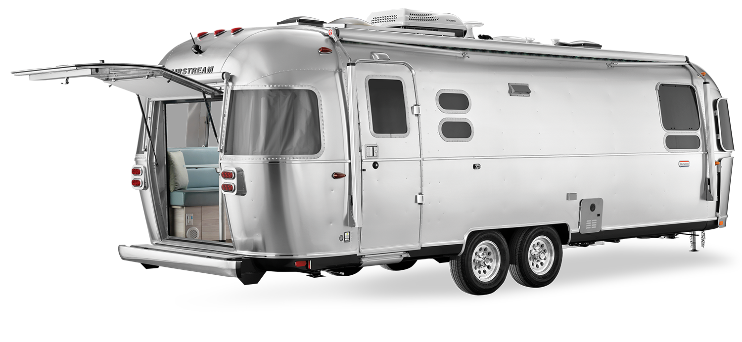 2021 Airstream International 27FB with the Rear Hatch Open Exterior