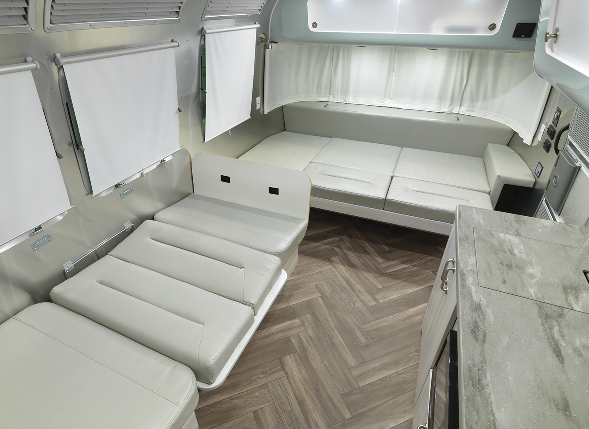 Airstream International 30RB Interior with Bed Down and Lounge Down