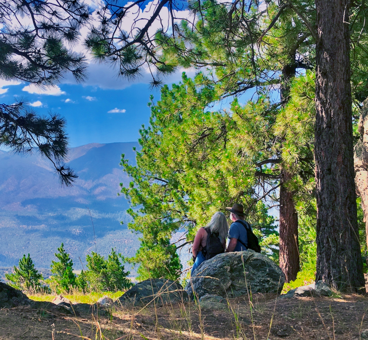 Carmen and Jim Beaubeaux looking at the beautiful mountains