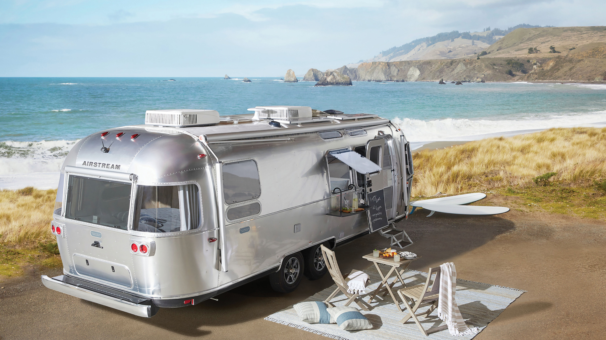 Airstream Pottery Barn Special Edition Travel Trailer in Malibu on the beach