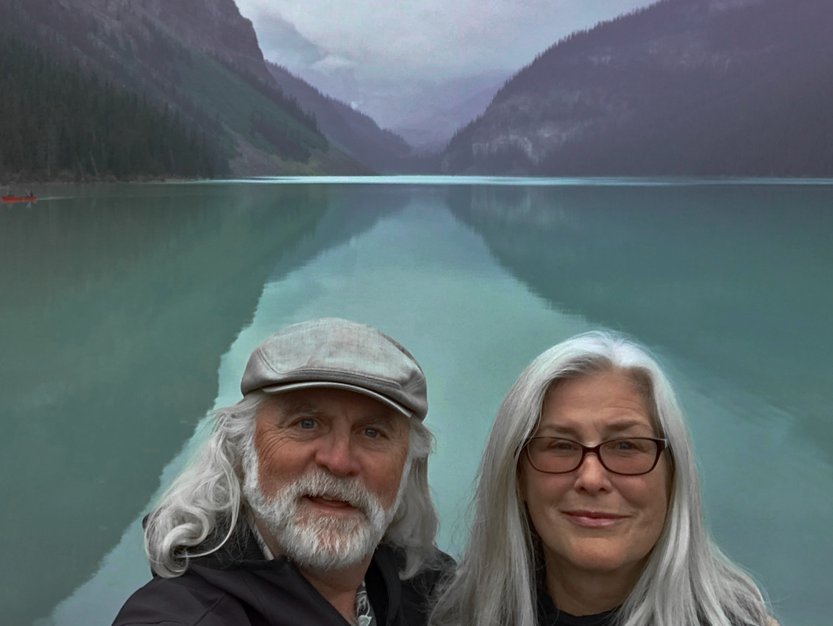 Jim and Carmen explore a lake while living full-time in their 2001 Airstream travel trailer named Beauty.