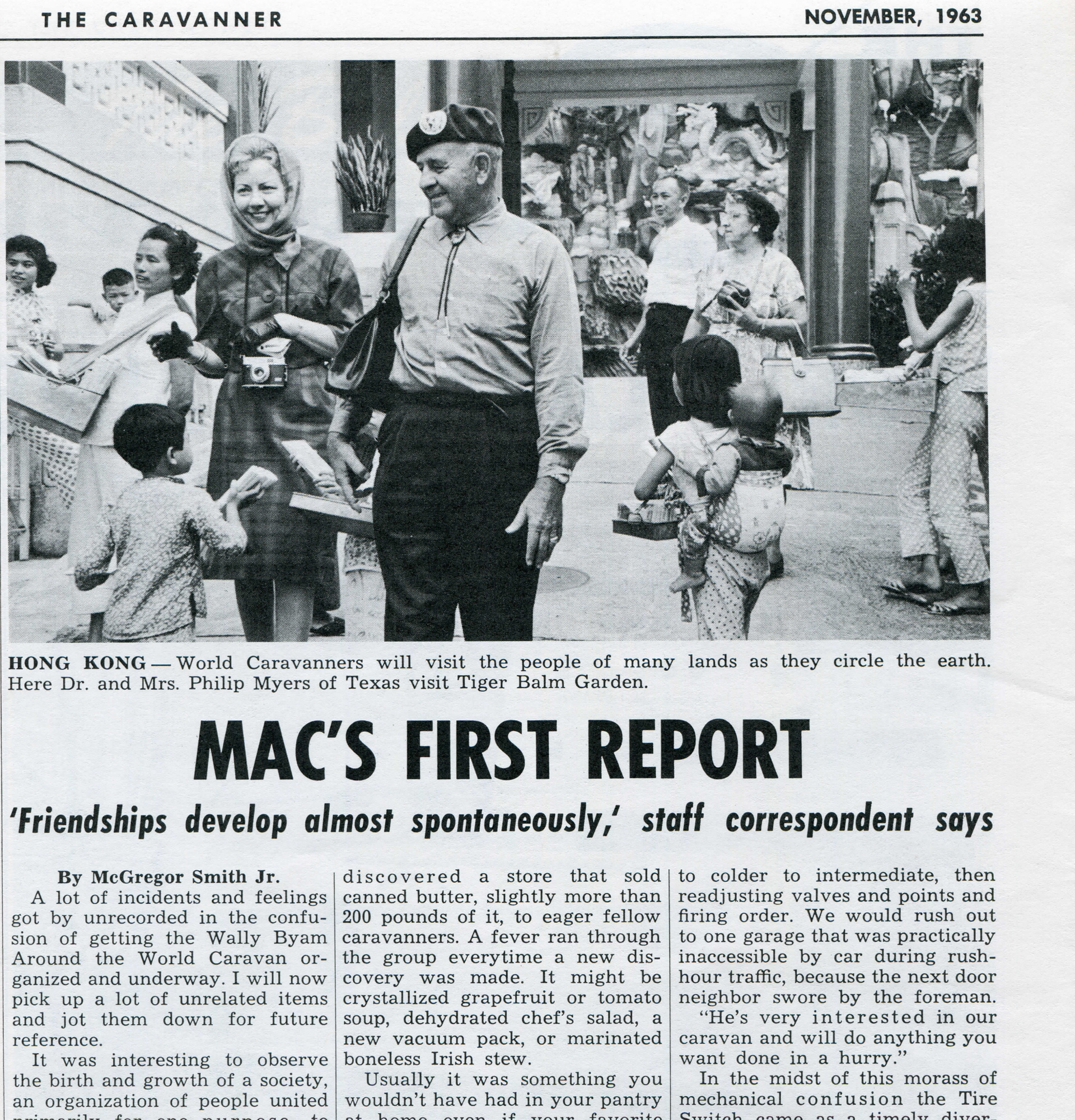 The first newsletter report about Airstream's Around the World caravan that was written by Mac Smith