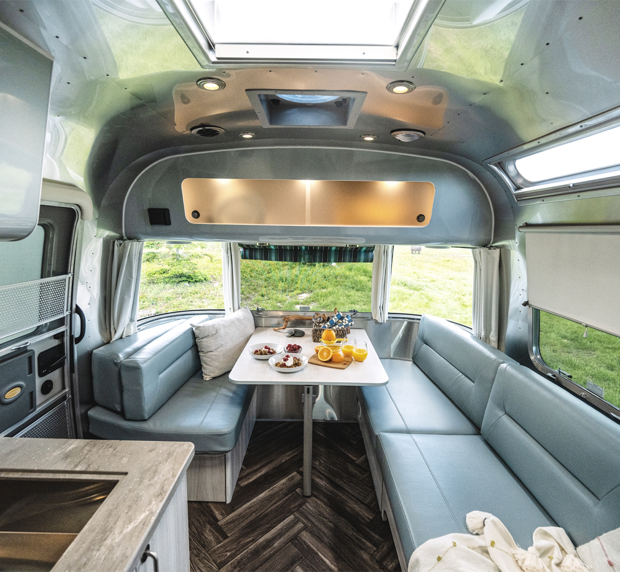 Breakfast sitting on the table in the Airstream International travel trailer