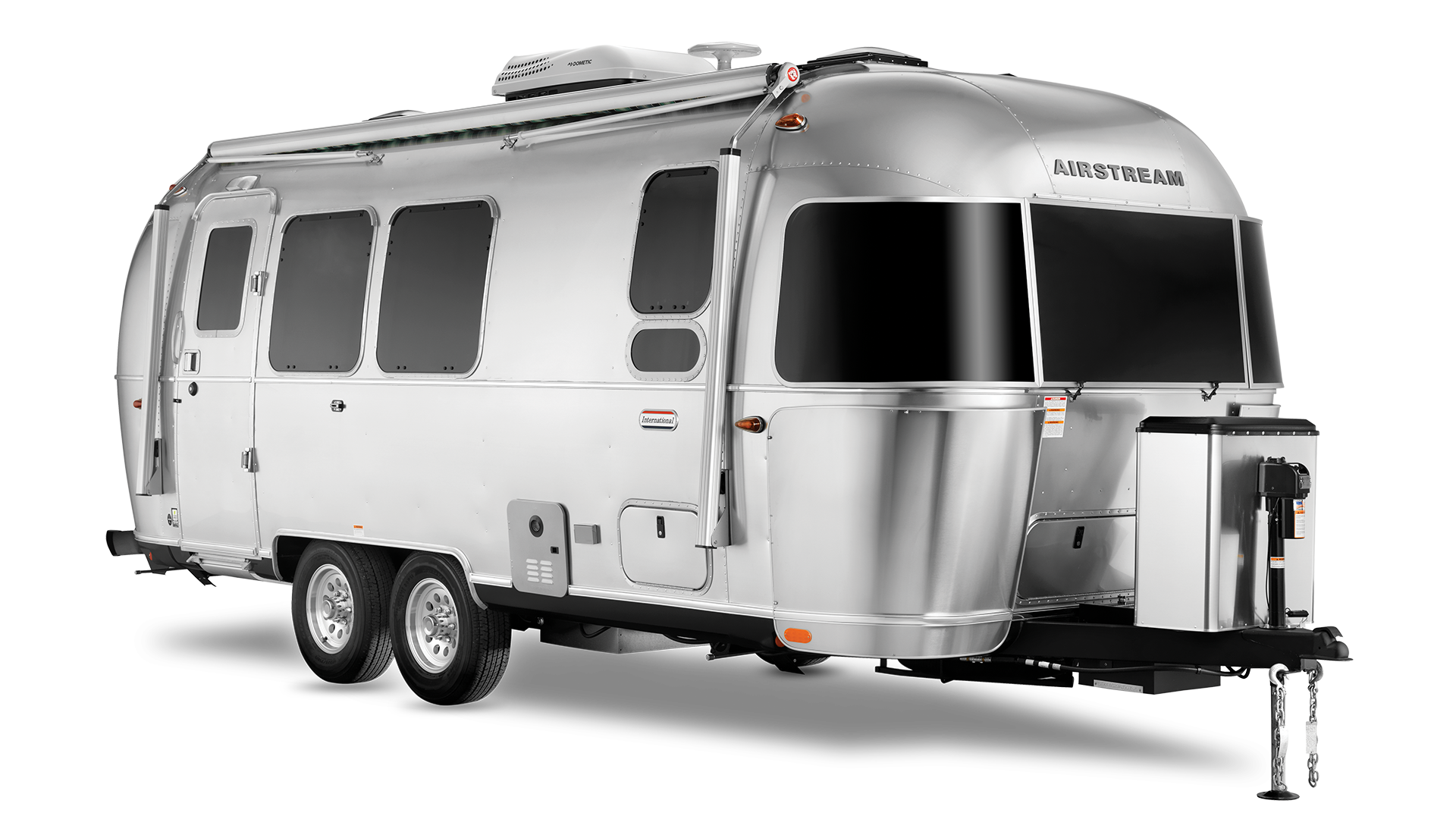 2023 Airstream International Travel Trailer on a white background