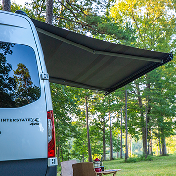 The awning open on the Airstream Interstate 19X Class B Motorhome.