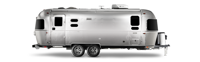 The curbside view of the exterior of the Airstream Trade Wind travel trailer.