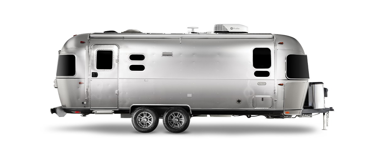 The curbside view of the exterior of the Airstream Trade Wind travel trailer.