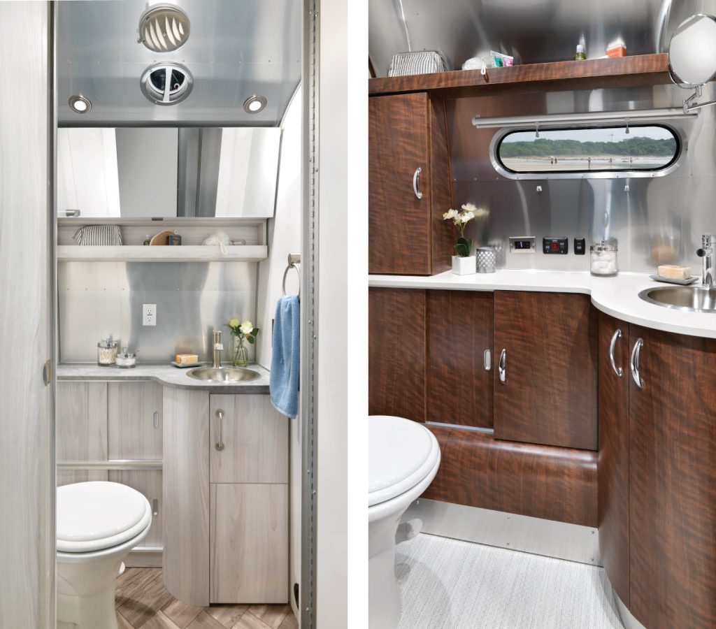 airstream international and globetrotter mid-ship bathrooms lavatory