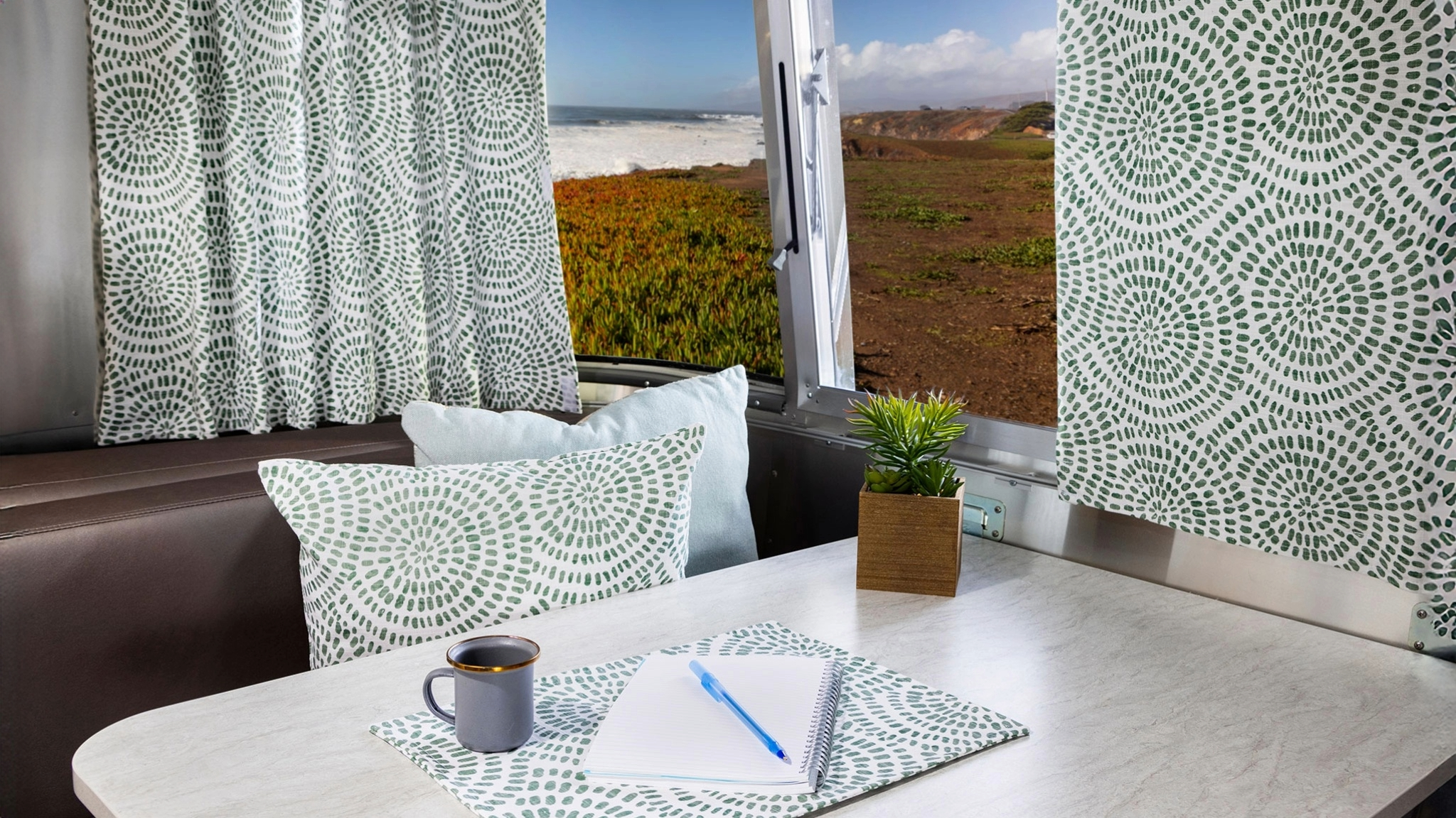 Dinette decorated with Airstream Supply Company products