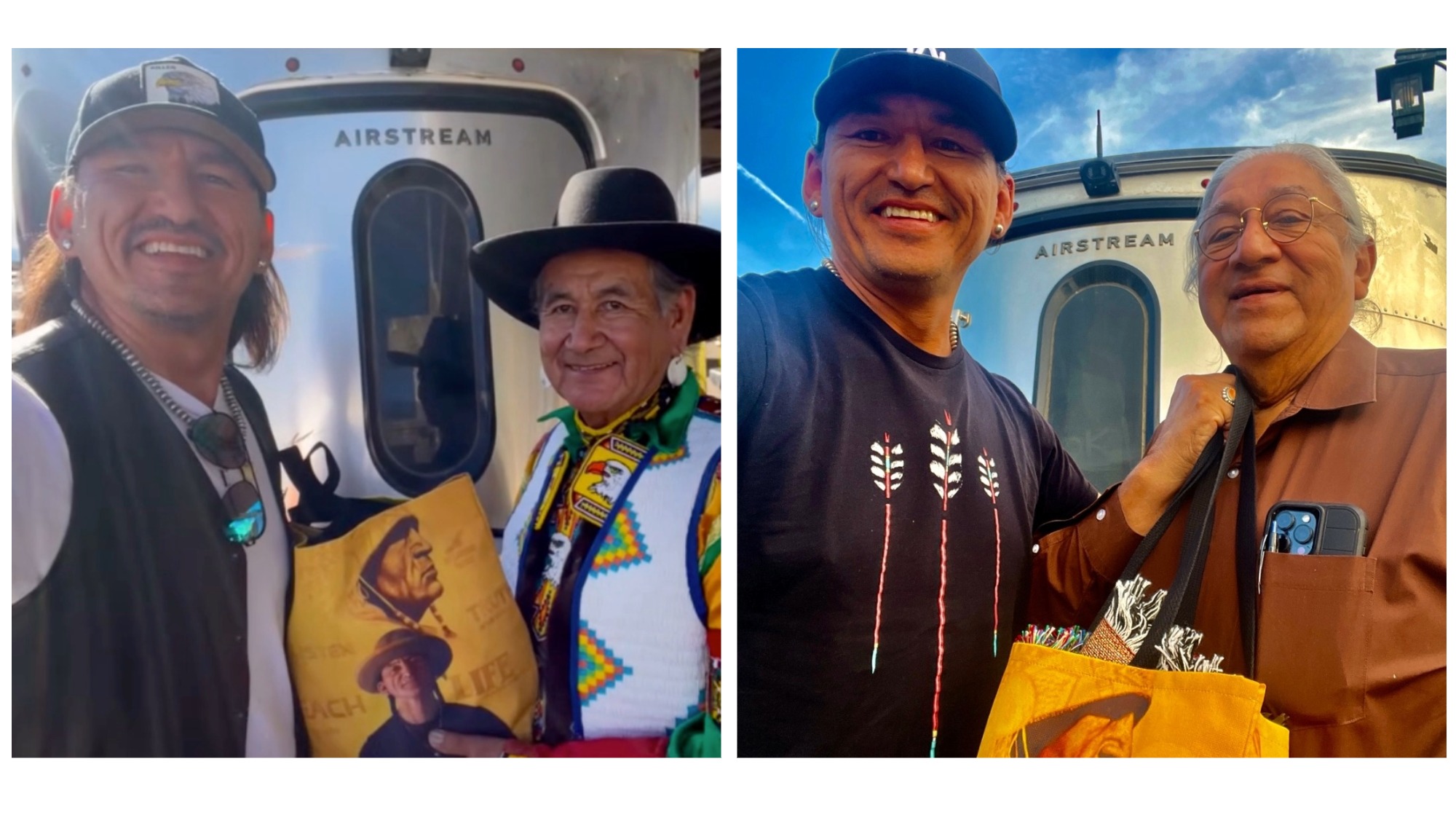 Gene Brave Rock and an Elder in front of his Basecamp