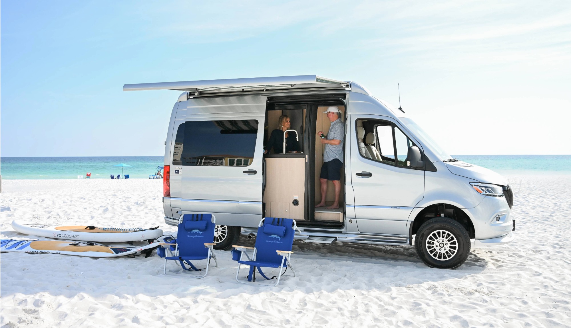 Airstream 19GT Touring Coach Tommy Bahama parked at a beach