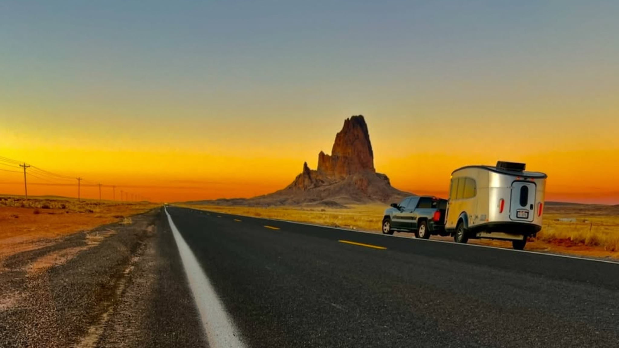 Gene Brave Rock's Airstream Basecamp 20X Travel Trailer on the road