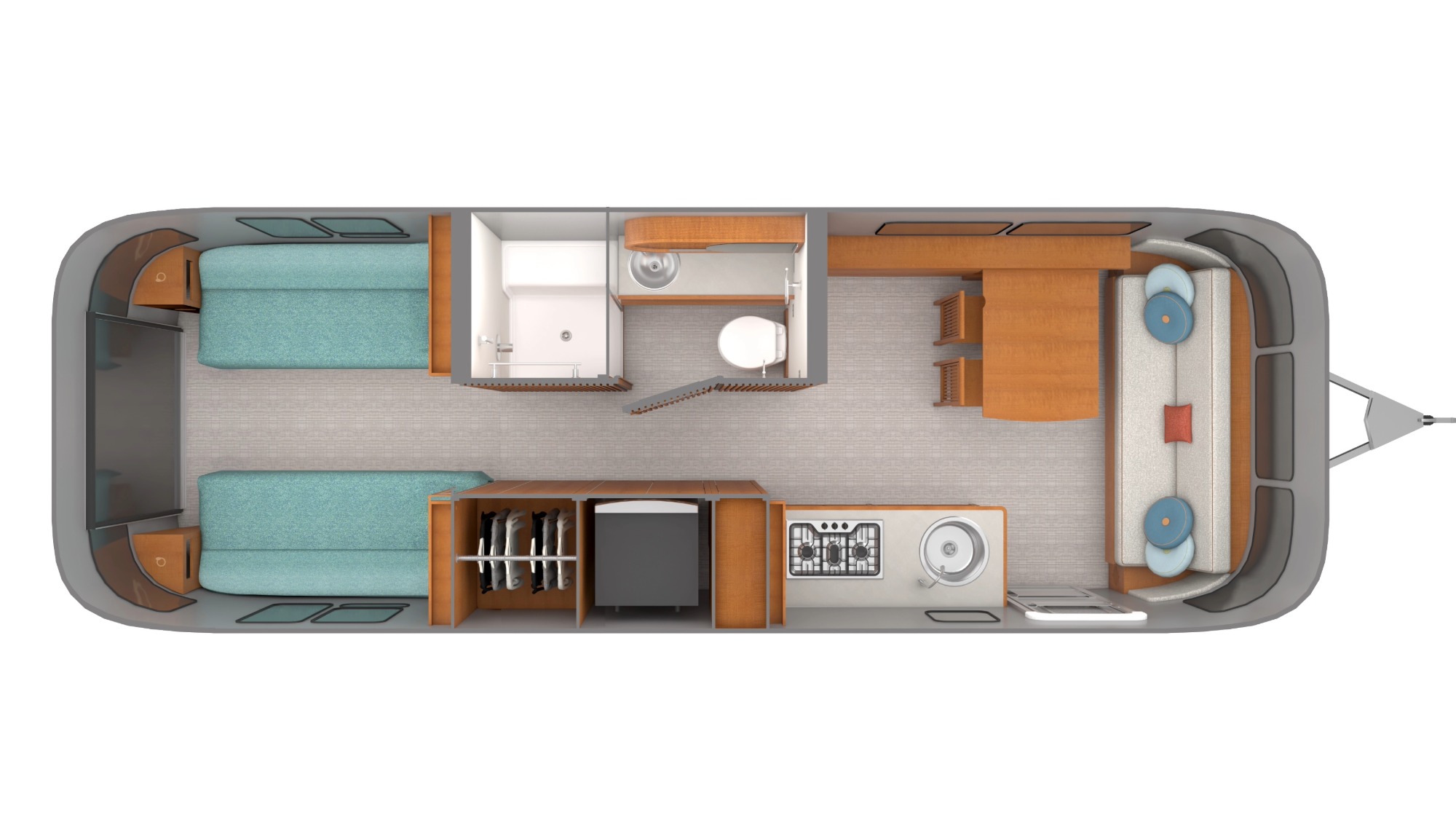 Airstream's Frank Lloyd Wright Limited Edition Travel Trailer Twin Bed and Dinnete Floorplan outline