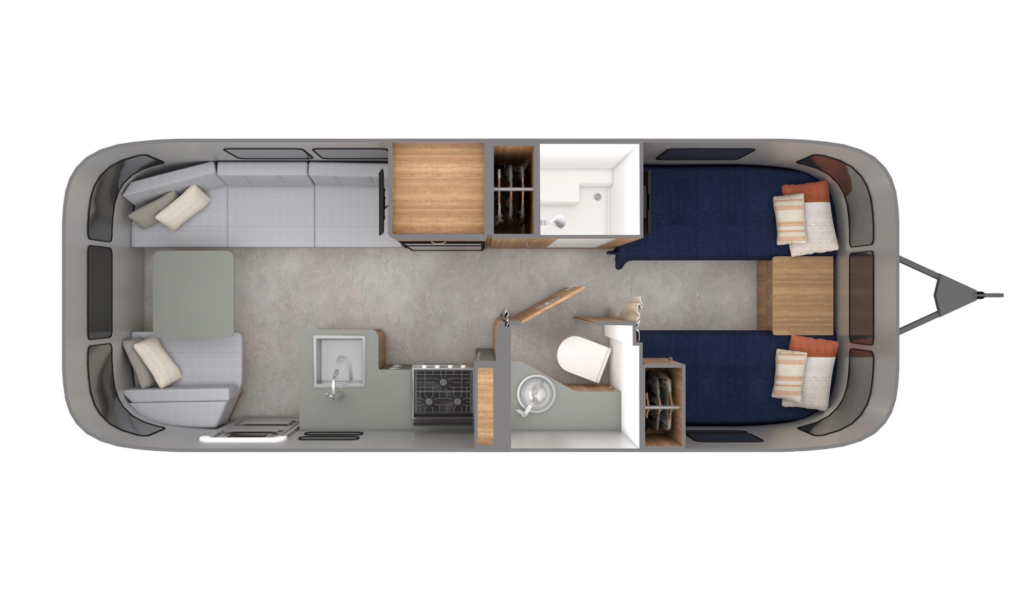 Airstream's 2025 Trade Wind 25FB Travel Trailer Floorplan outline
