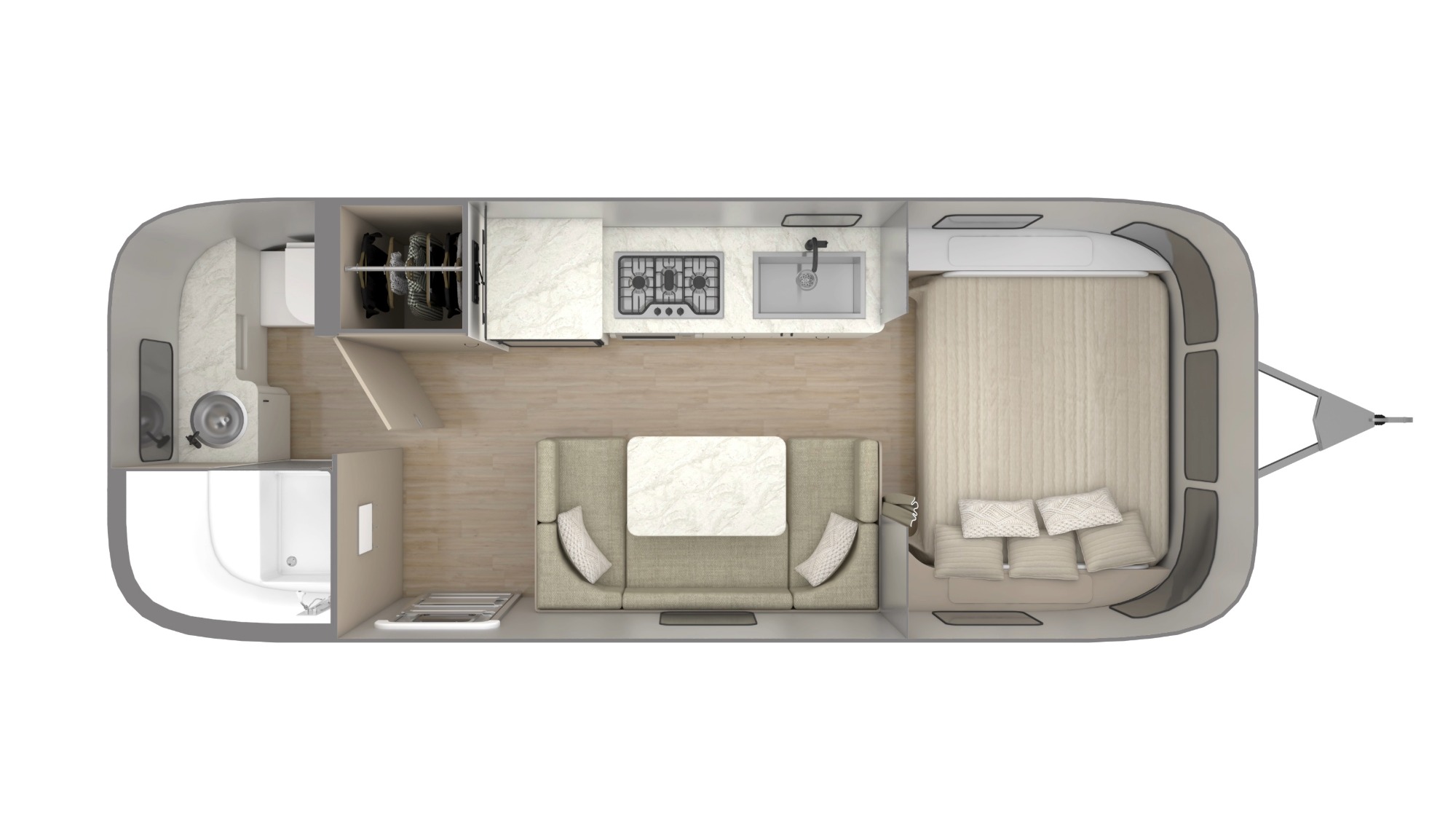 Airstream's Caravel 22FB Travel Trailer Floorplan outline