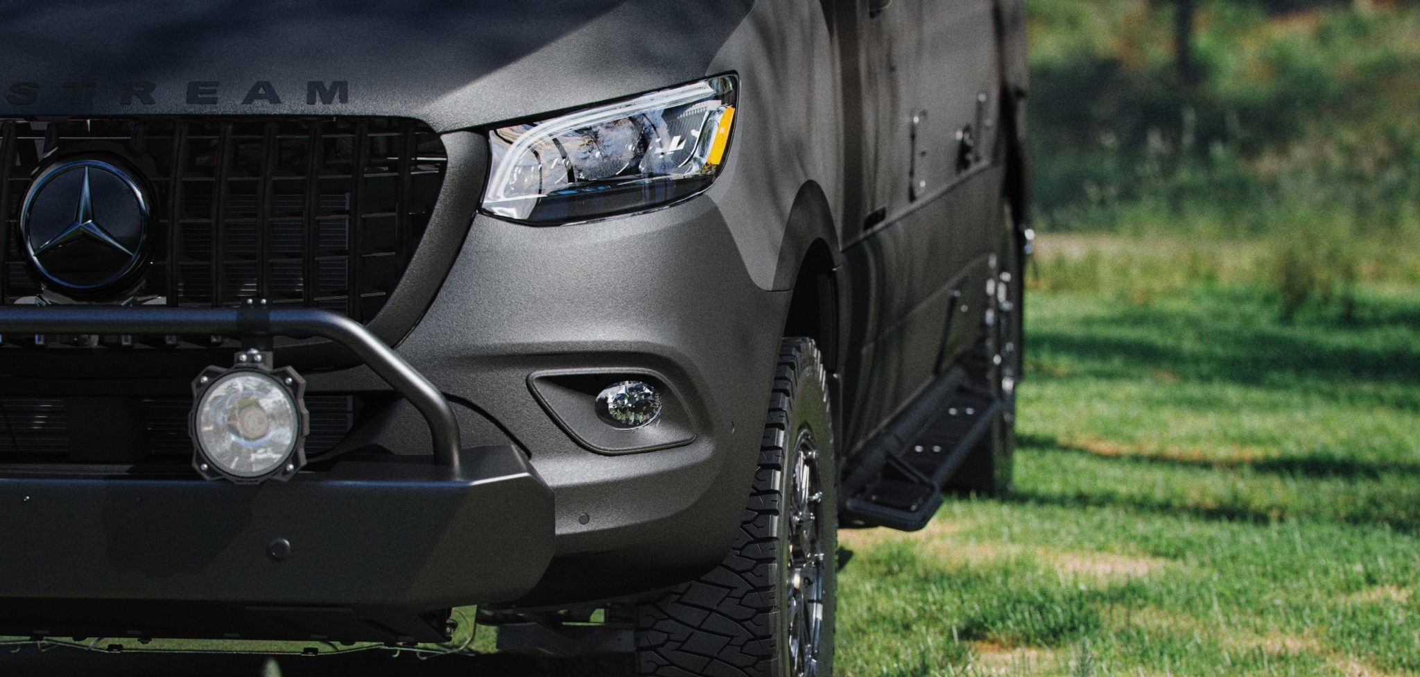 Airstream Interstate 19GTX Exterior close up of Raptor Coating and KD Lights