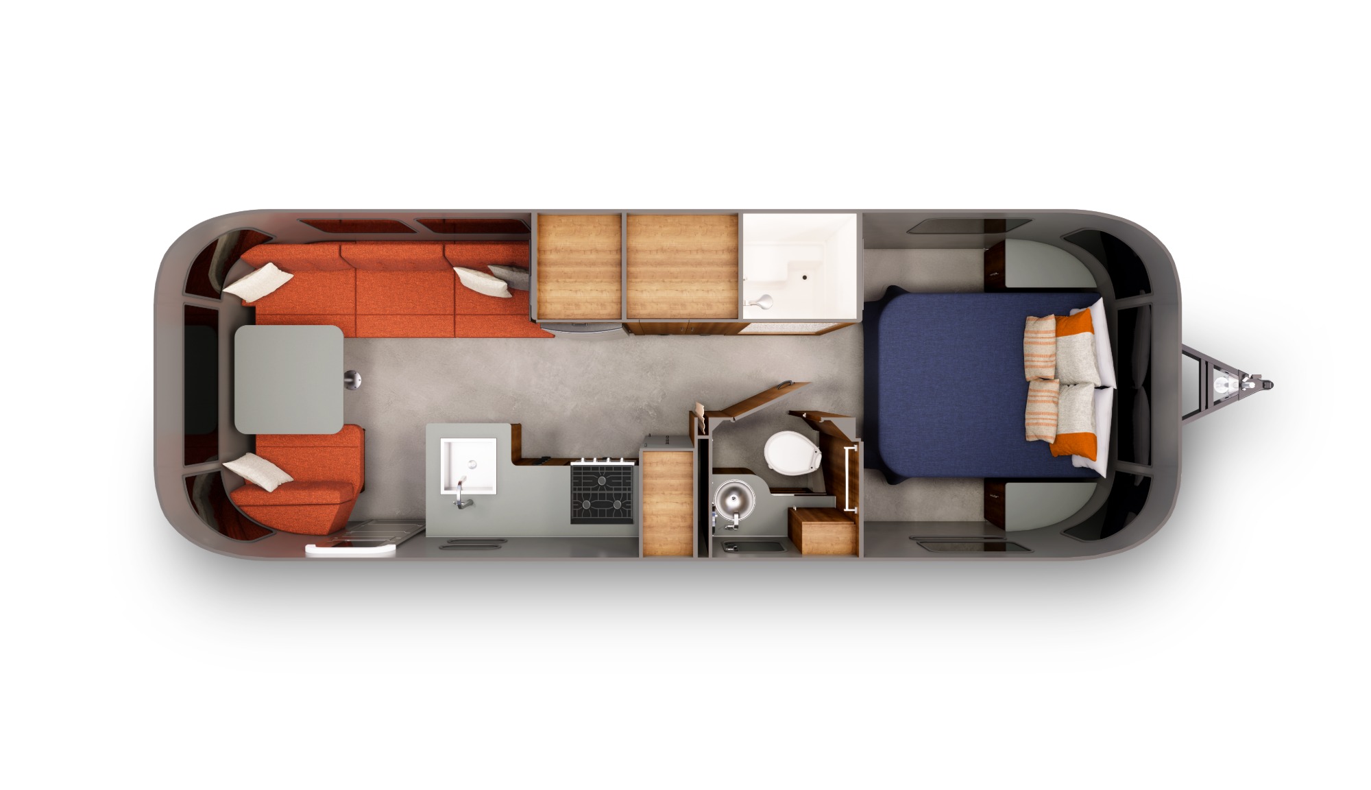 Airstream Trade Wind 27 Travel Trailer Queen bed floorplan in Terracotta decore