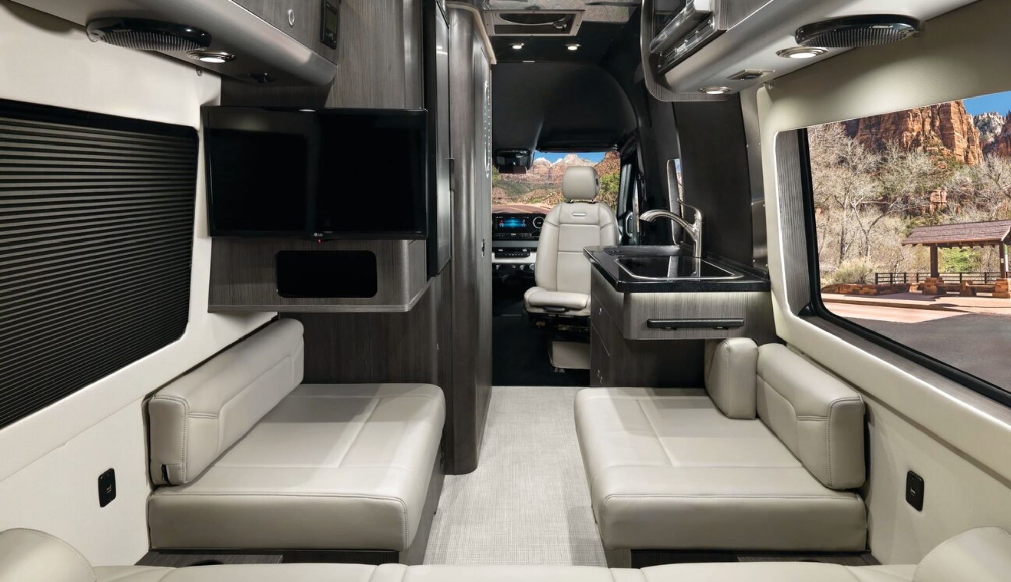 Interior back to front view of Airstream Interstate 19GT Touring Coach