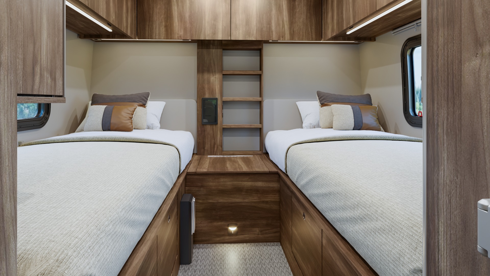 Class B Camper Van, Atlas 25RT Interior bedroom with twin beds