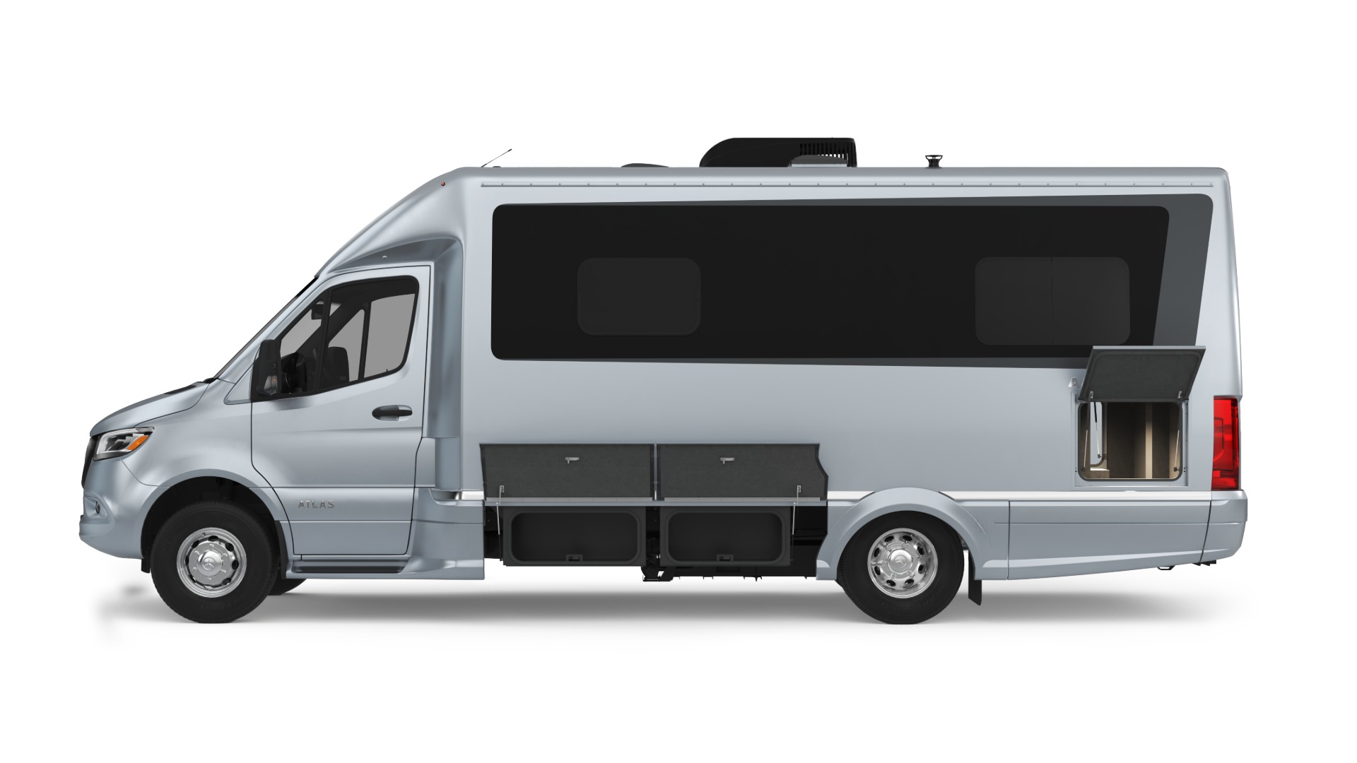 Airstream Atlas 25RT Exterior storage compartments open