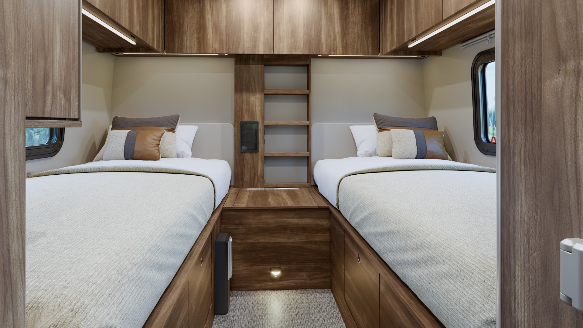 Airstream Atlas 25RT Amber Ridge bedroom with side by side twin beds
