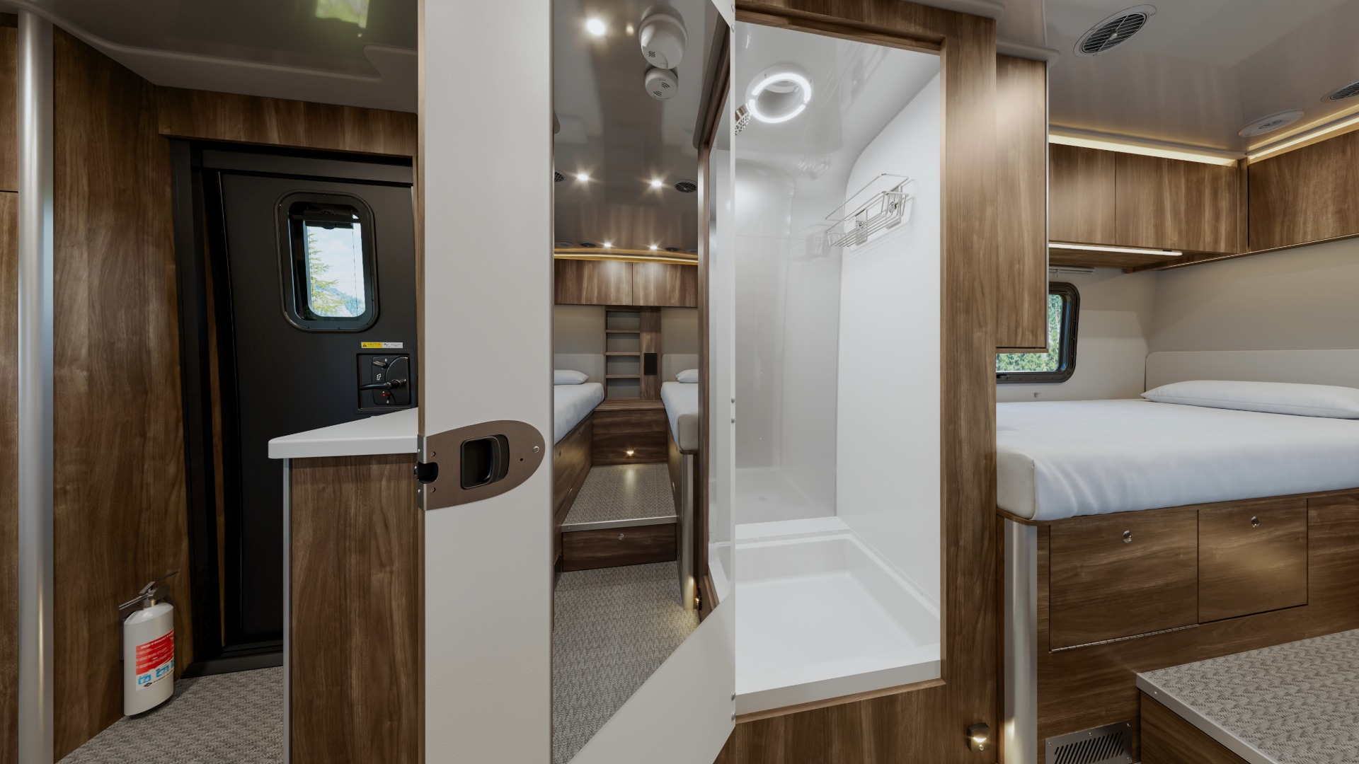 Airstream Atlas 25RT Amber Ridge Split Dry Bath shower with full length mirror