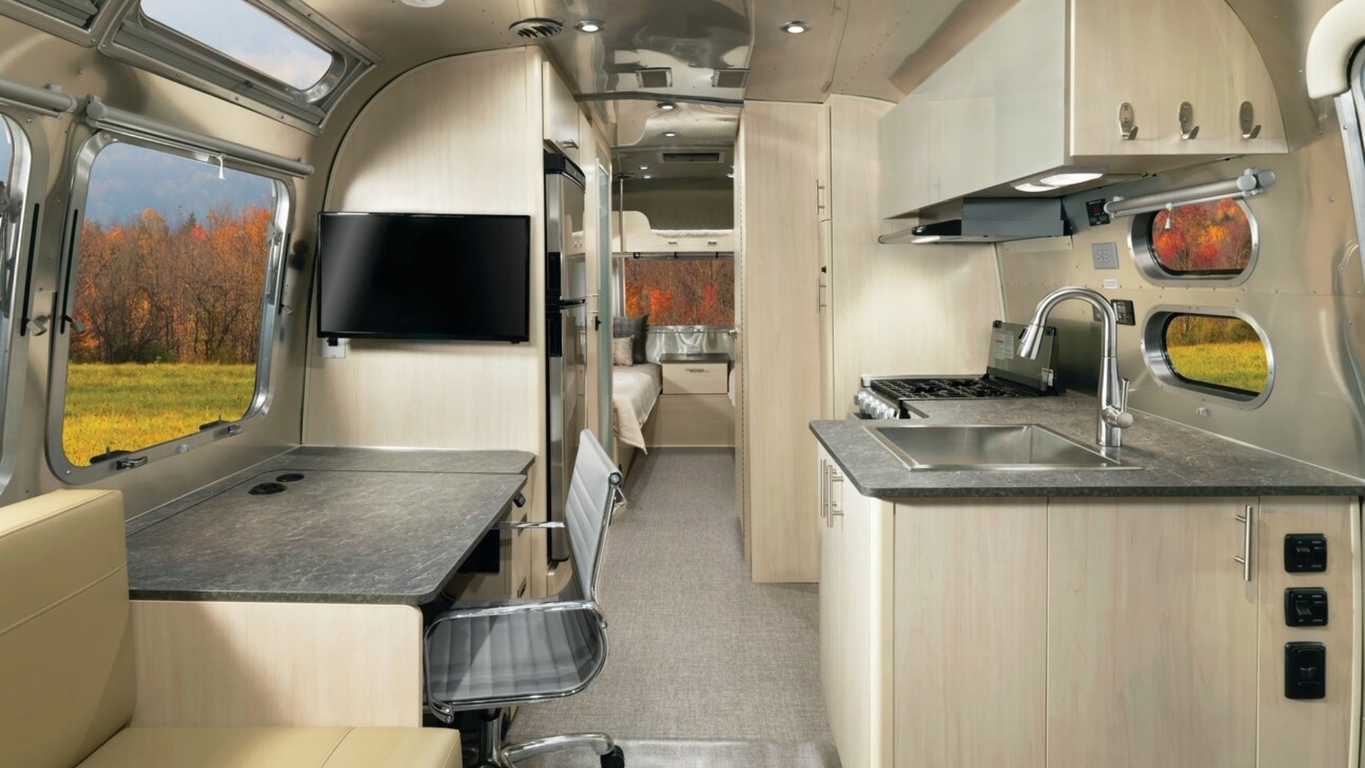 2022 Flying Cloud Airstream Travel Trailer Interior with standing/sitting desk